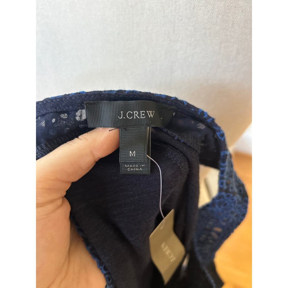 NWT J.Crew Navy Blue Eyelet Broderie Linen Scoop Neck Tank Top - Picture 5 of 6